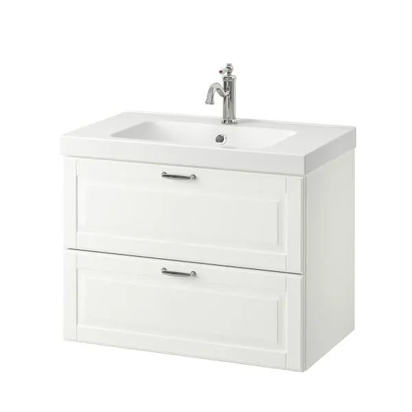Armario lavabo 2 cajones, Kasjön blanco/Hamnskär grifo,