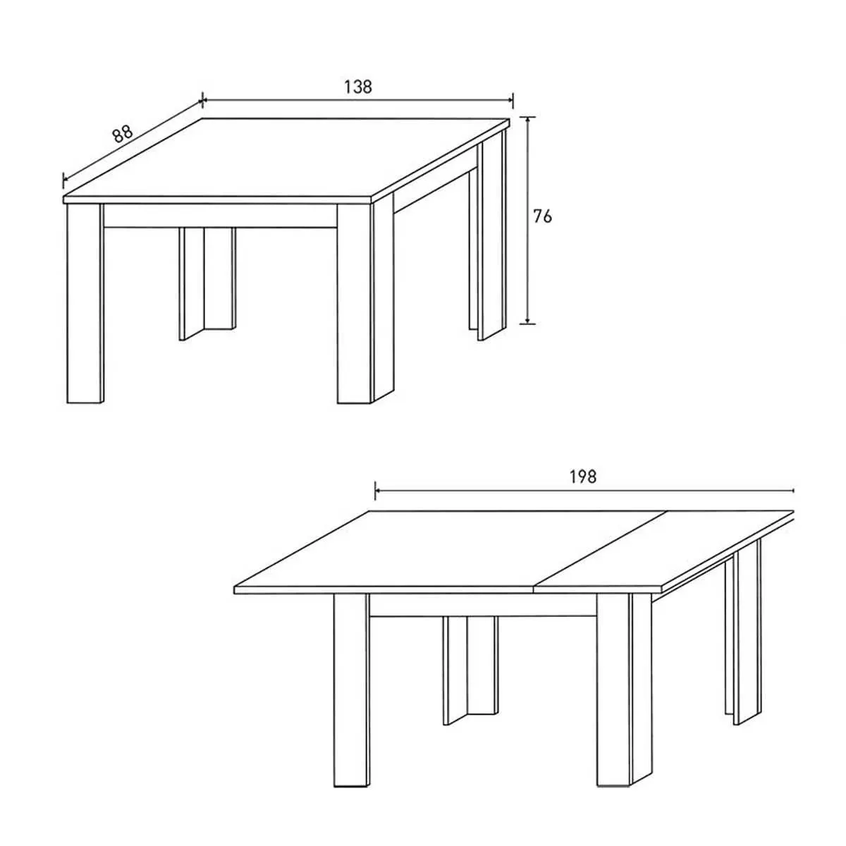 Mesa de comedor extensible Corfu 76x138-198x88 cm