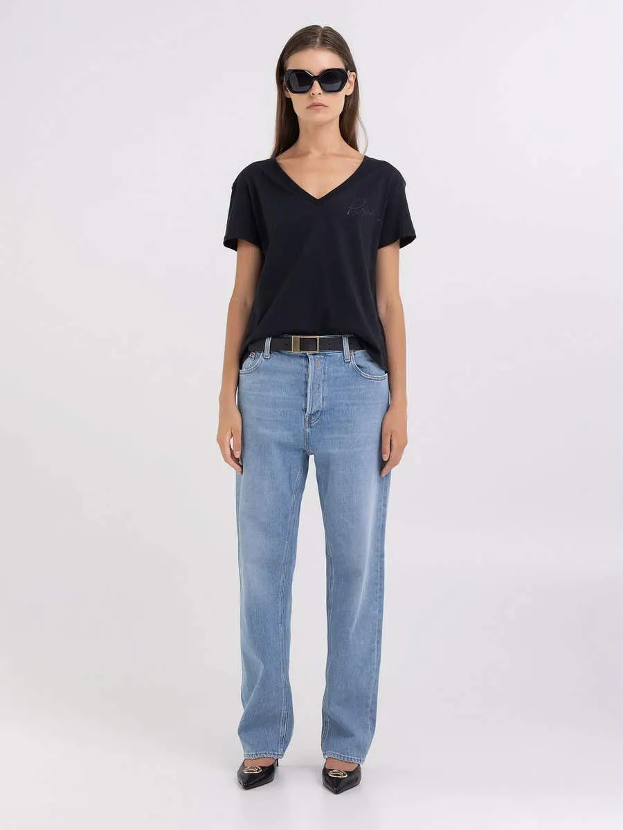 Camiseta con cuello de pico y estampado