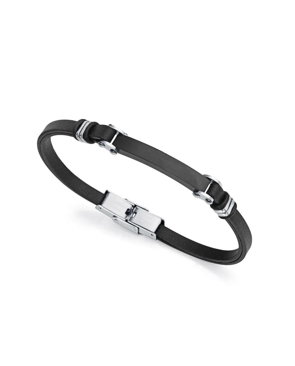 Pulsera Air de acero con Ip negro y piel negra