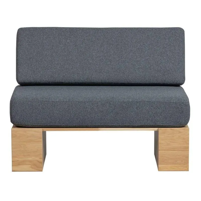 Oak wall bench and blue/grayish cushions Eat Up