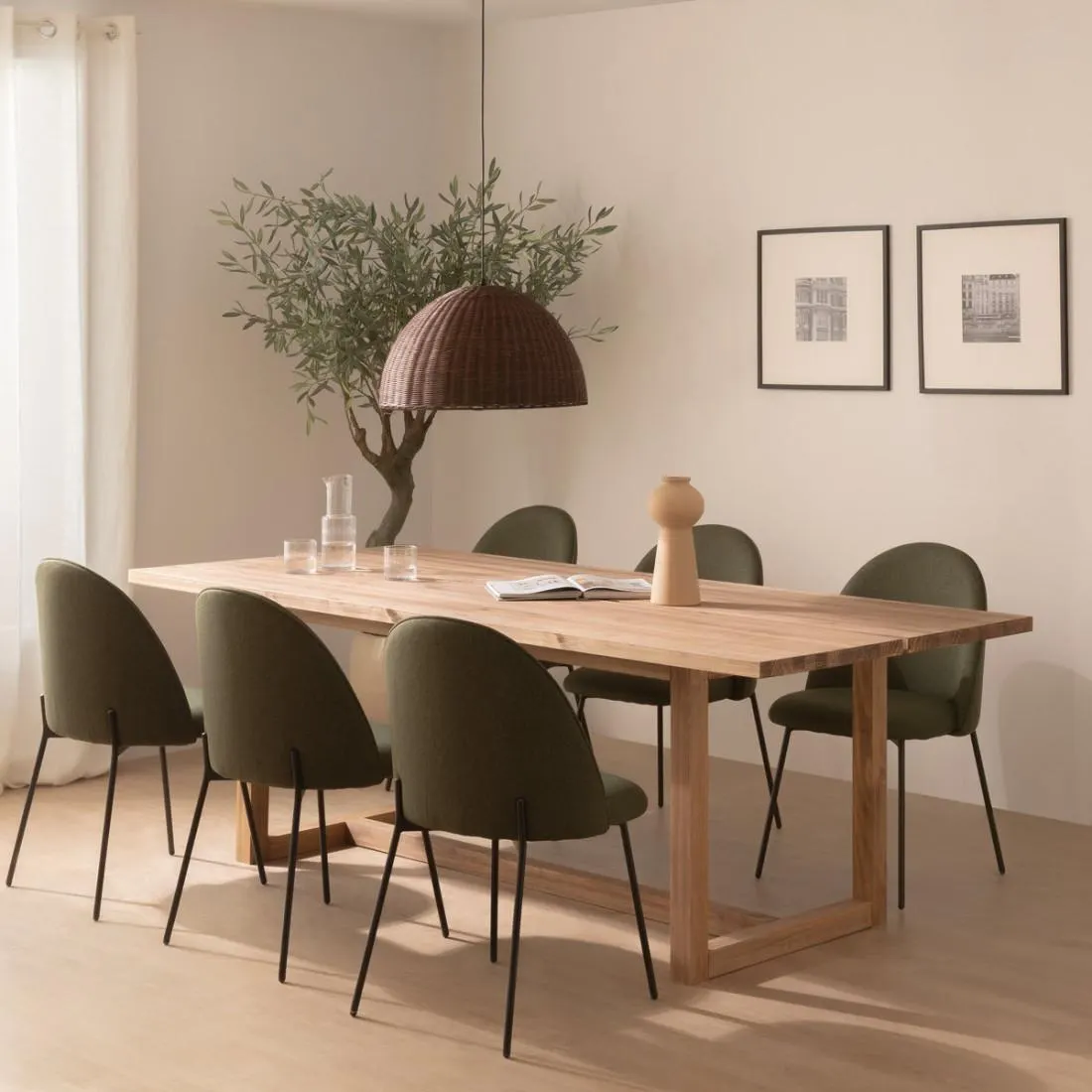 Mesa de comedor rectangular de madera maciza 220