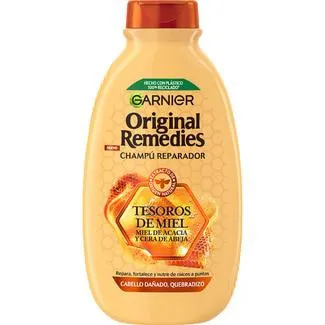 ORIGINAL REMEDIES champú Reparador Tesoros de Miel con miel de acacia y cera de abeja frasco 300 ml para cabello dañado y quebradizo