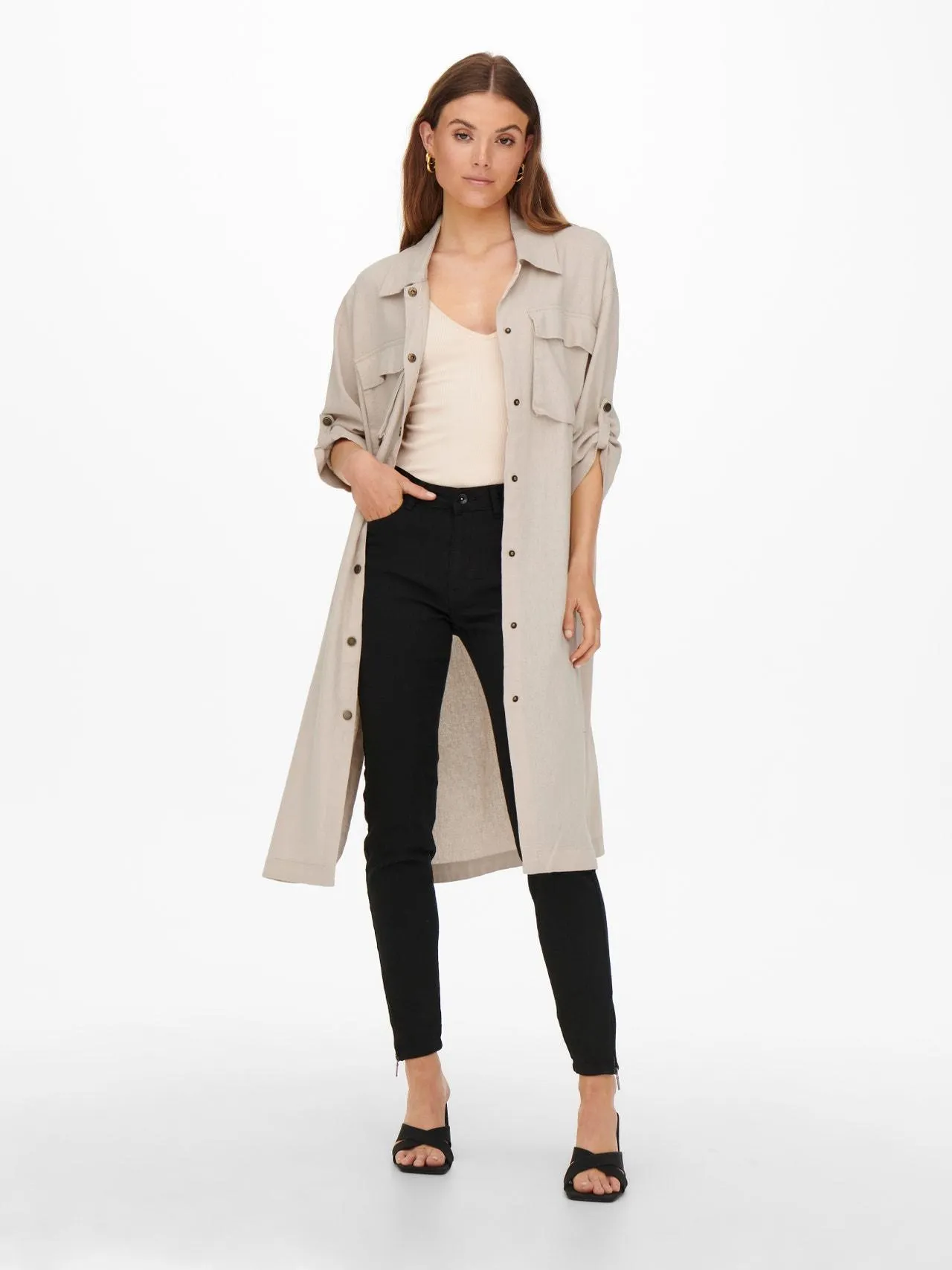 De lino larga Camisa tipo chaqueta