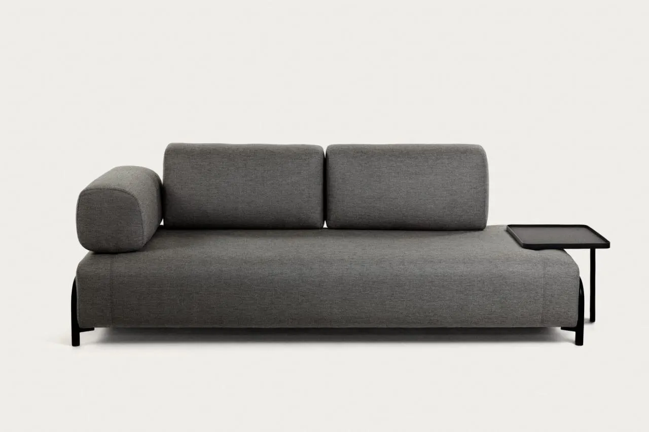 Sofá Compo 3 plazas gris oscuro con bandeja grande 252 cm