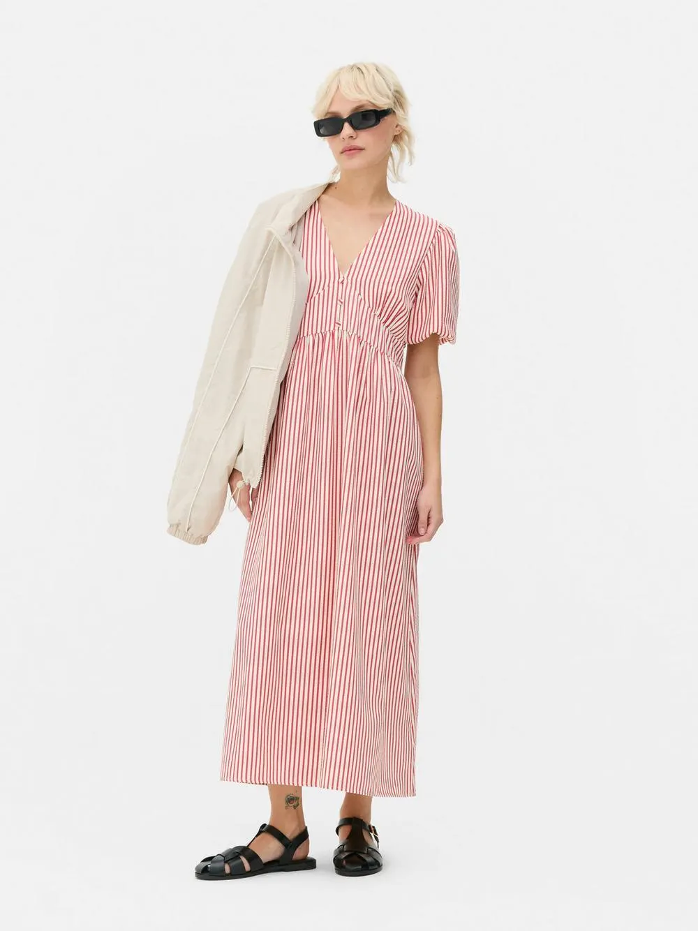 Textured Button Midi Dress