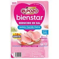 Jamón cocido bajo grasa-reducido en sal ELPOZO, bandeja 65 g