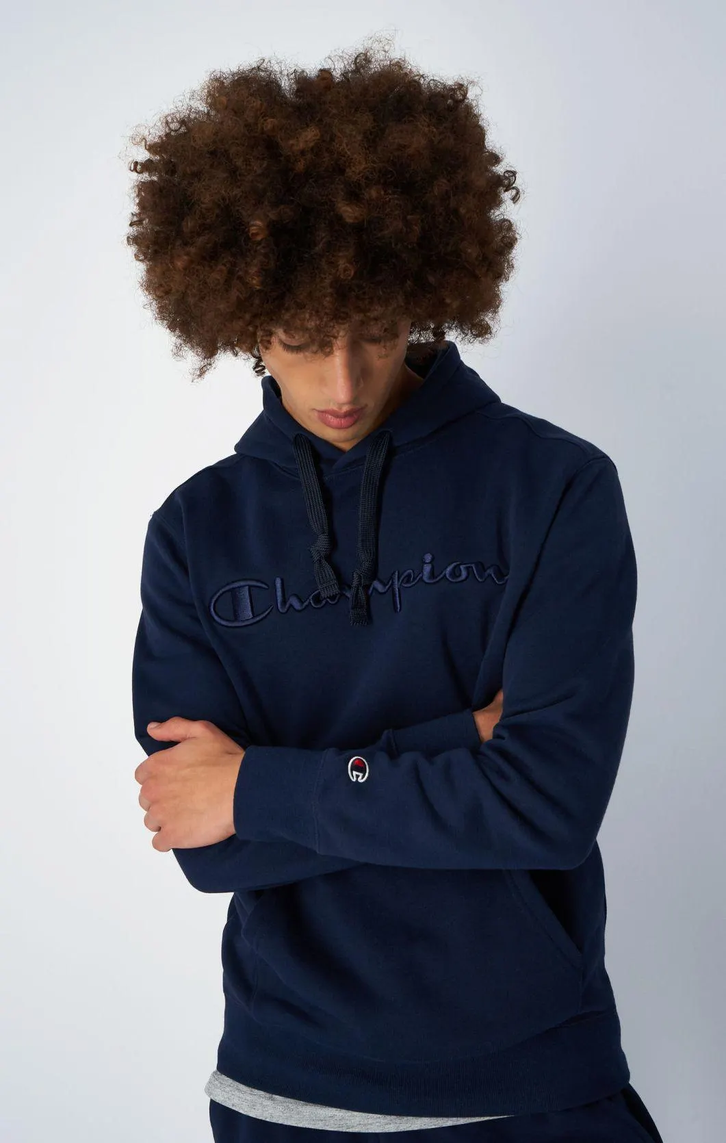Dark Blue Sudadera de felpa perchada bordada en tono a juego con capucha