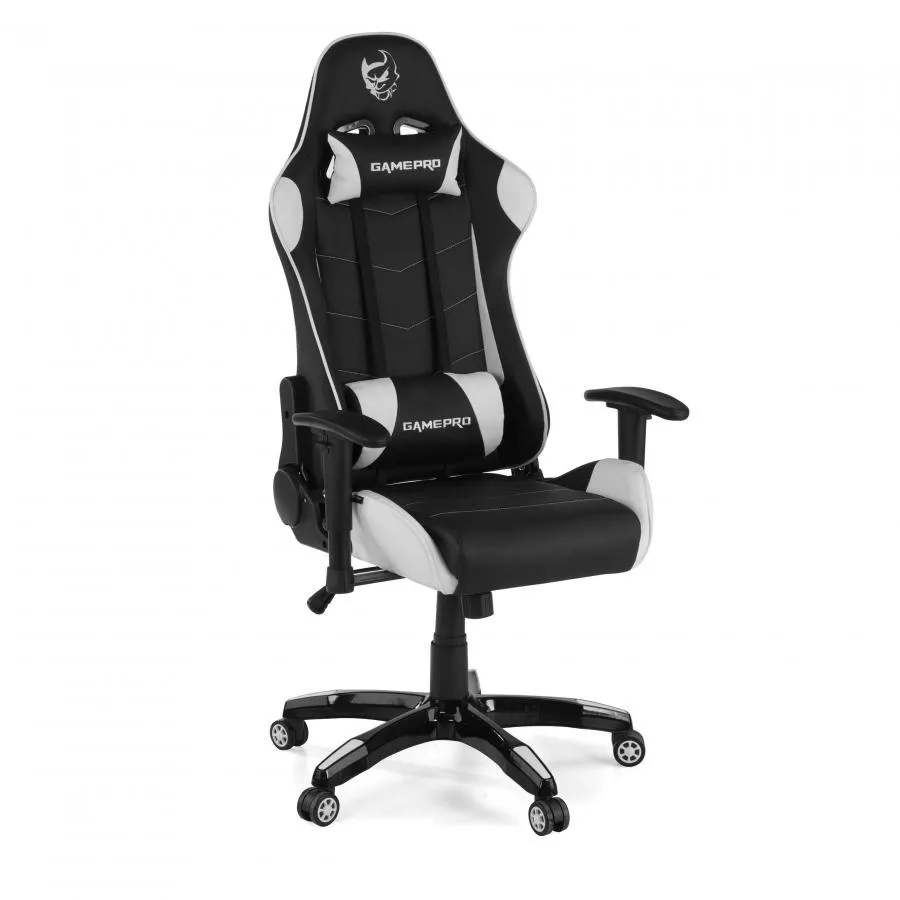 Silla Gaming GamePro, soporte lumbar, brazos 1D - Blanco