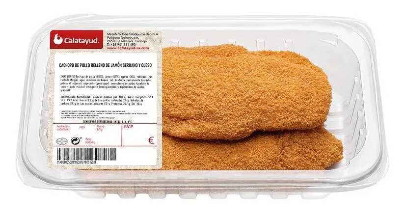 Cachopo de pollo relleno de jamón serrano y queso 300g aproximadamente