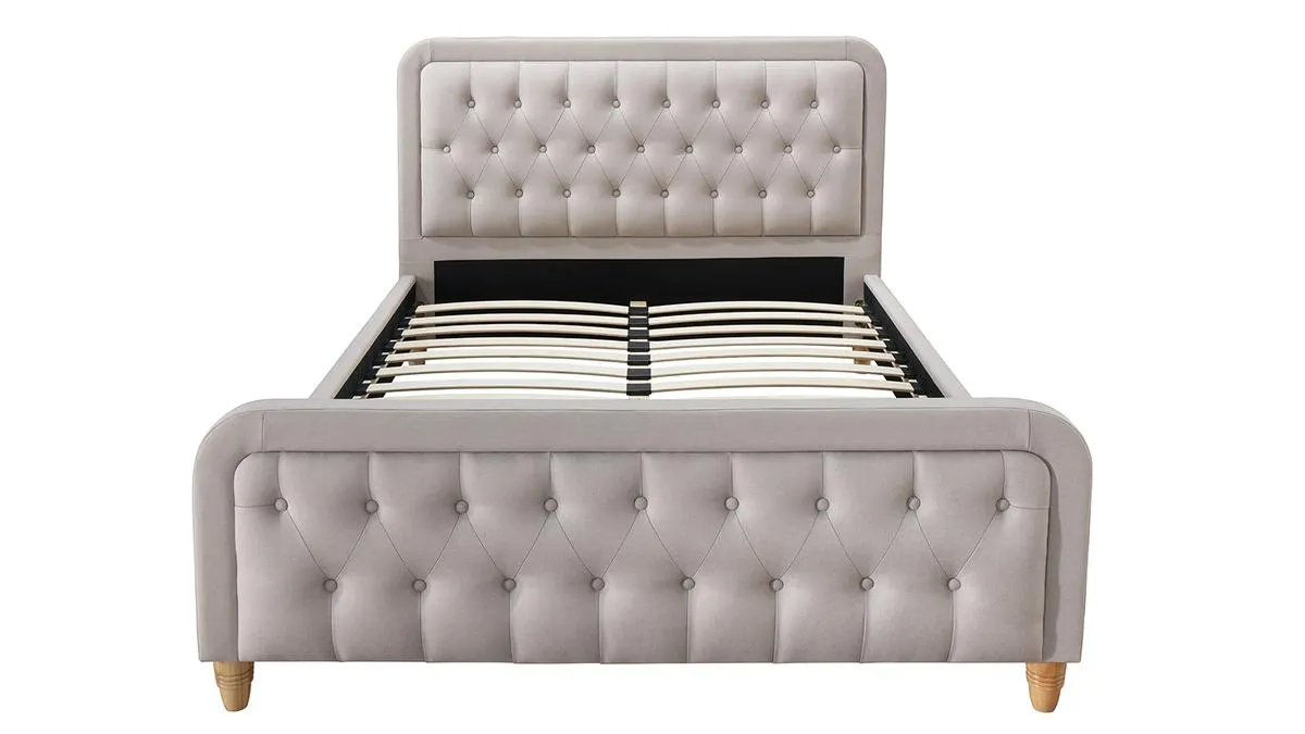 Cama capitoné tejido beige 160 x 200cm KRISTEN