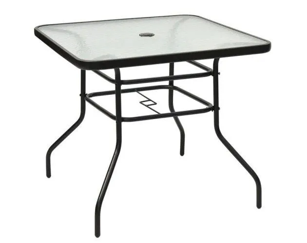 Mesa de jardín - negro - 81 x 81 x 71 cm - metal - vidrio templado - diseño