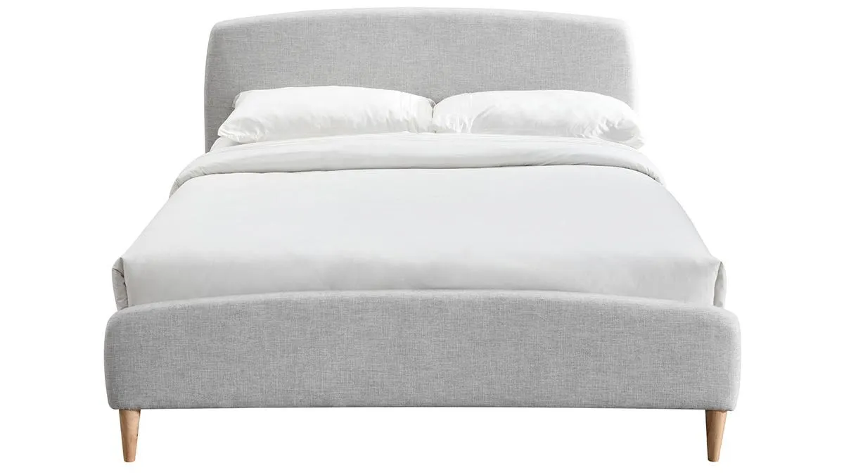 Lit adulte scandinave tissu gris clair et bois 160 x 200 cm NIELS
