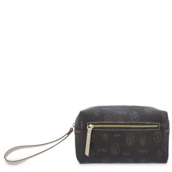 Bolsa monedero grande en lona y piel vacuno color marrón - Vintage