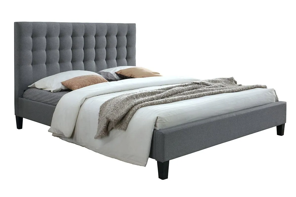 Cama con cabecero capitoné tejido gris claro 160x200 DANAE