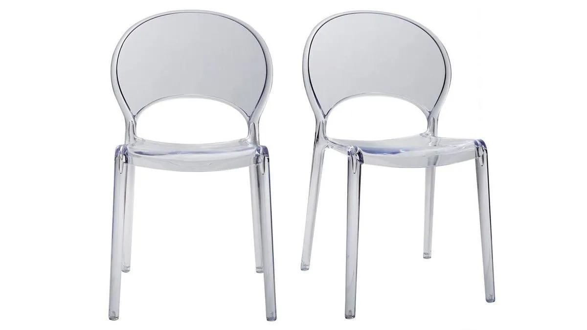 Set de 2 sillas transparentes apilables para interior y exterior YOPAL