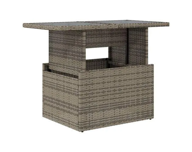 vidaXL mesa de jardín superficie de vidrio ratán pe gris 100x55x73 cm