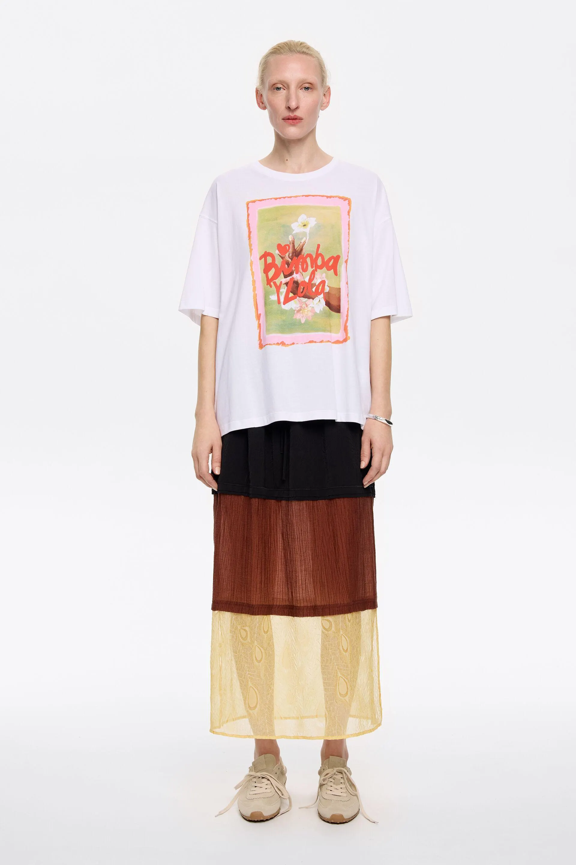 Falda midi recta tricolor