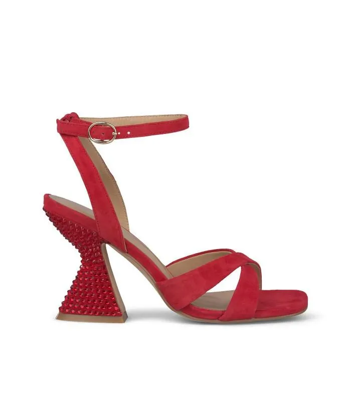 Sandalia de Mujer de tacón realizada en Piel. Rojo