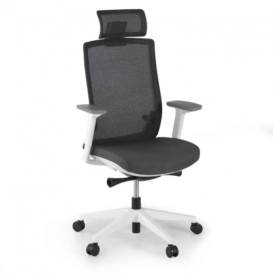 Silla de Oficina Boston white, Reposacabezas, Brazos Ajustables - Blanco/Gris