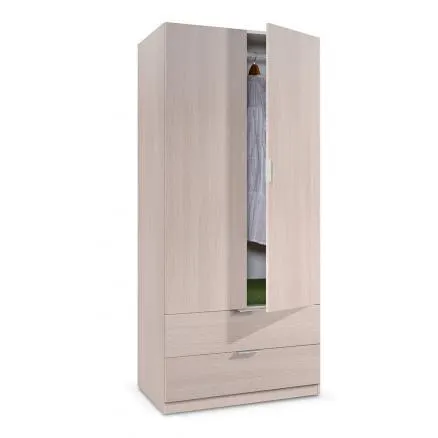 Armario con 2 puertas abatibles y 2 cajones en roble