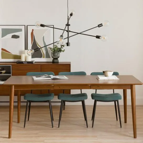 Mesa de comedor extensible rectangular de chapa de nogal y madera maciza 140