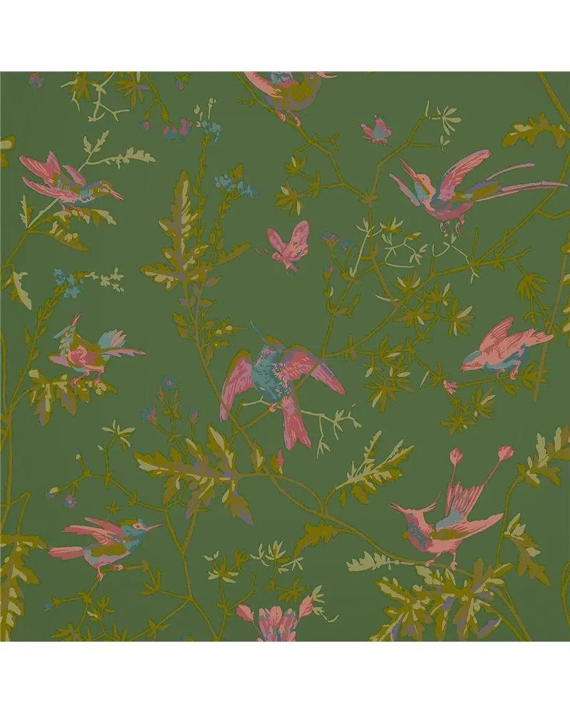 PAPEL PINTADO Hummingbirds Fuchsia On Racing Green 124-1005