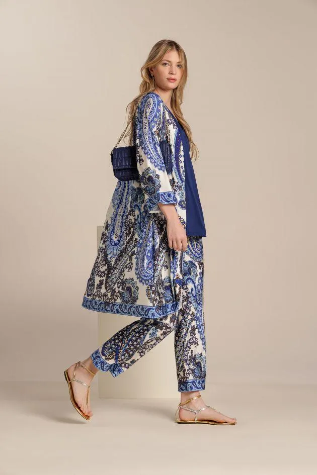 Kimono largo de punto circular estampado