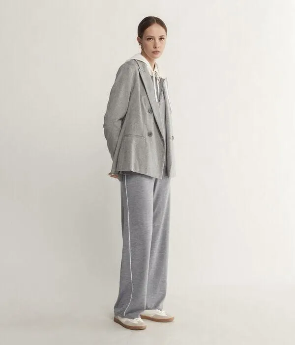 Pantalón palazzo de cashmere con costuras