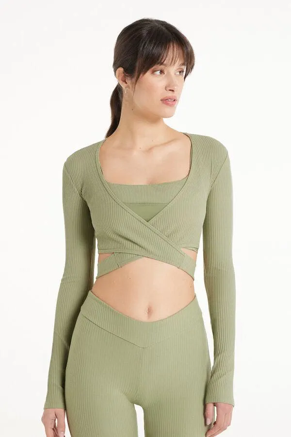 Top Corto de Manga Larga de Canalé Cruzado