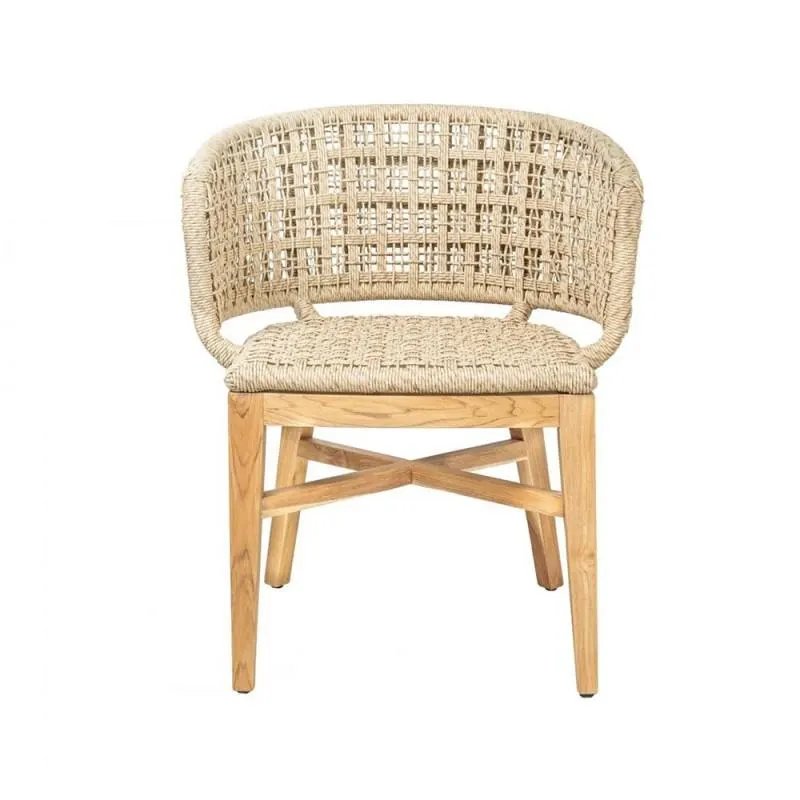 Teak and rope dining chair with arms, Urma