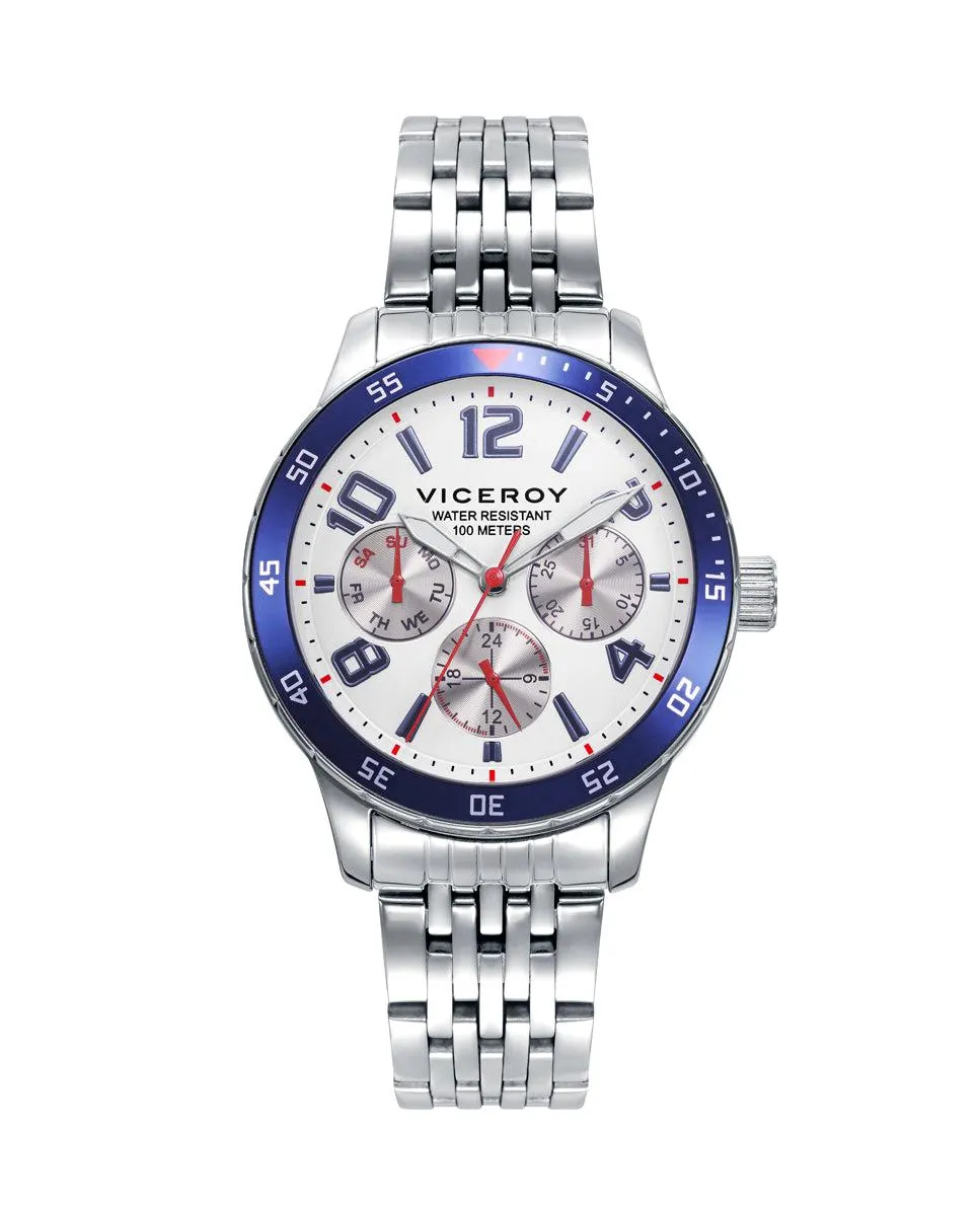 Set de niño Next de reloj con brazalete de acero y pulsera de cuero azul