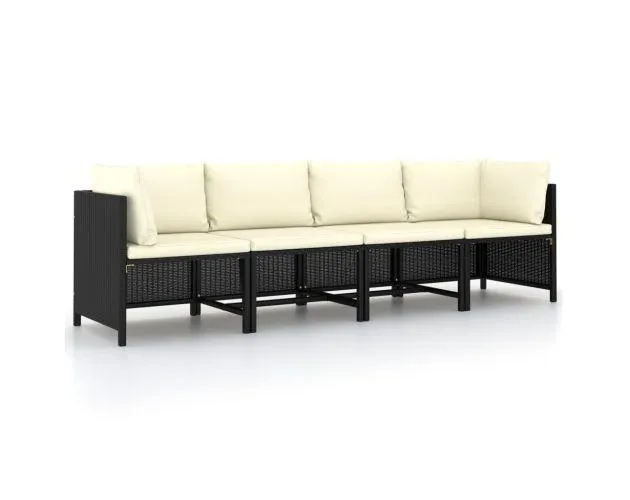 vidaXL sofá de jardín de 4 plazas con cojines ratán sintético negro