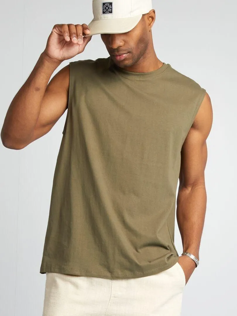 Camiseta sin mangas de punto liso - KAKI
