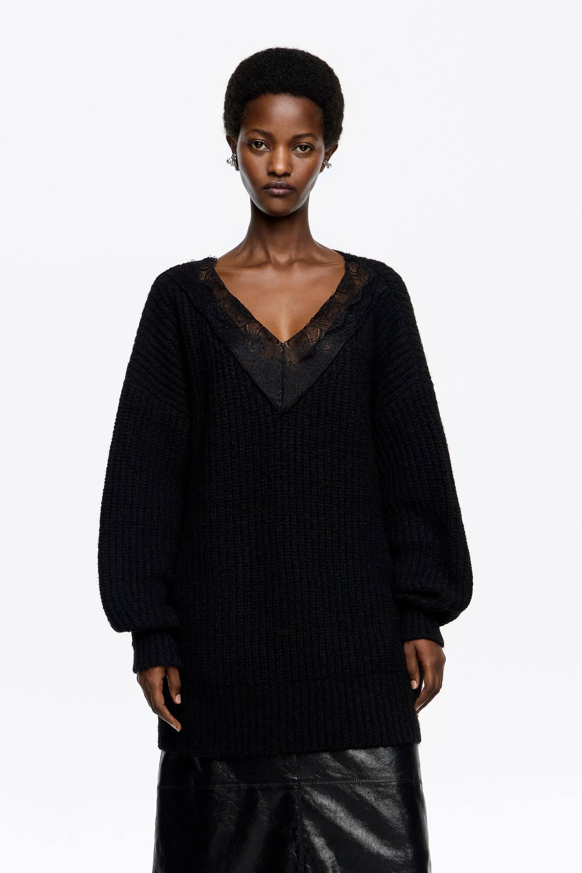 Jersey largo encajes negro