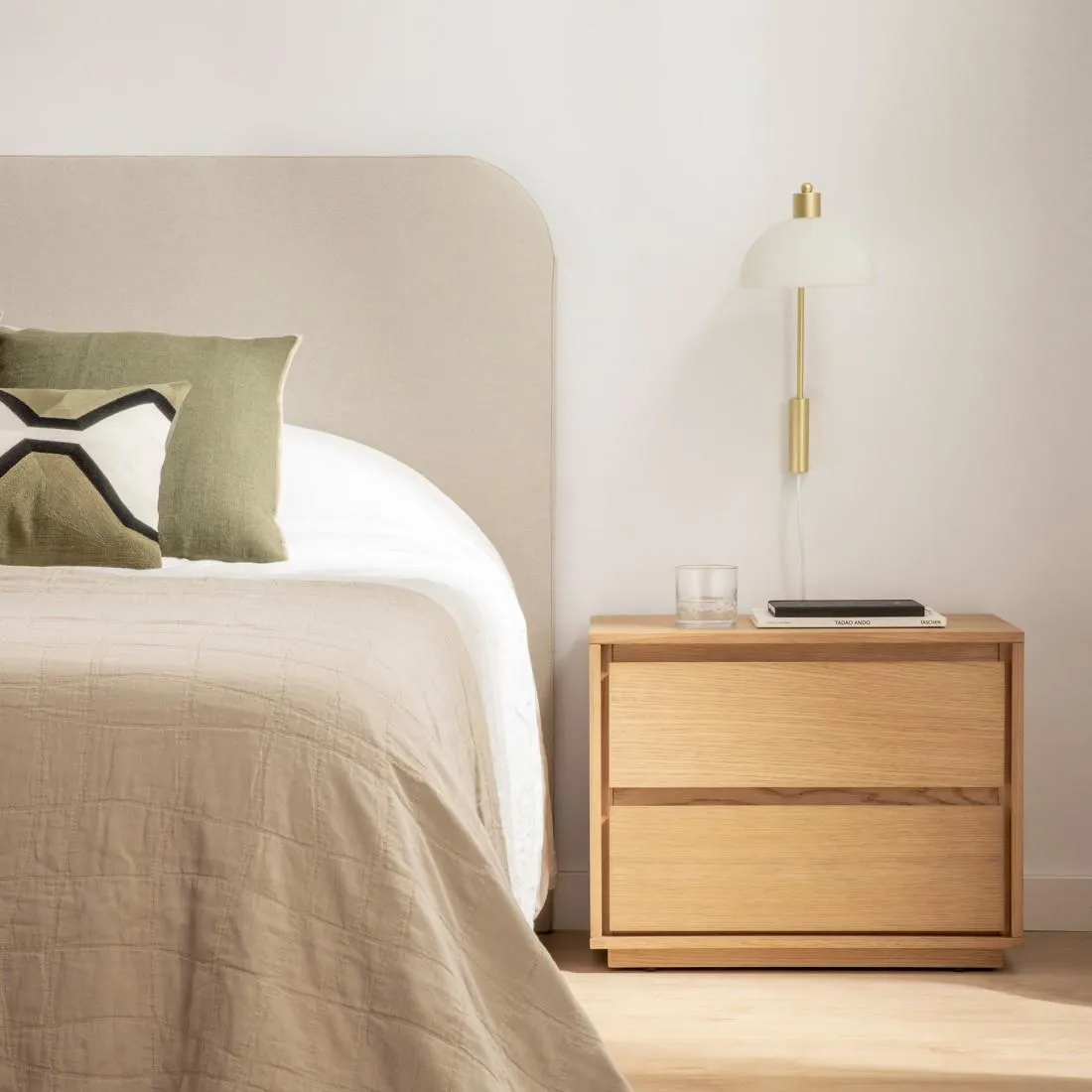 Mesita de noche de chapa de roble 2 cajones