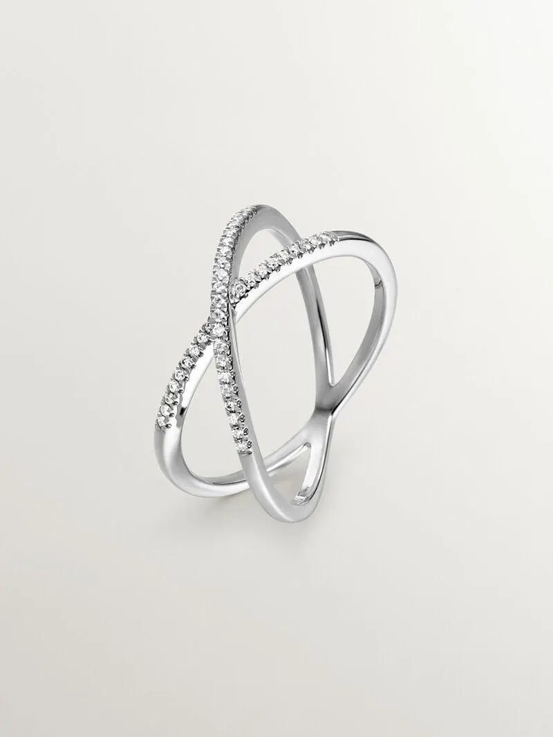 Anillo doble cruzado de oro blanco de 18K con diamantes