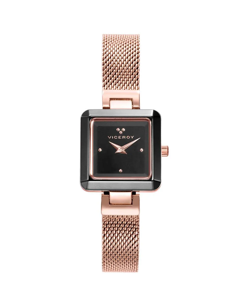 Reloj de Mujer Cerámica caja y malla milanesa de acero en Ip rosa