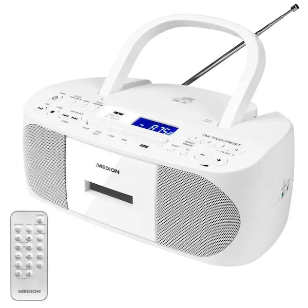 MEDION® LIFE® E65010, radio casete con reproducción de MP3, radio PLL-FM, conexión USB, compatible con CD-R/RW, entrada AUX, 2 x 3 W RMS