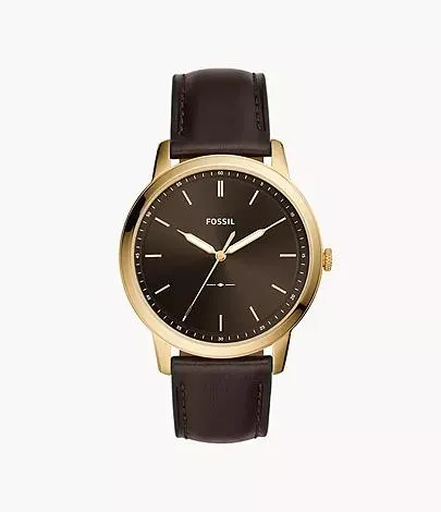 Reloj The Minimalist de piel marrón con tres agujas