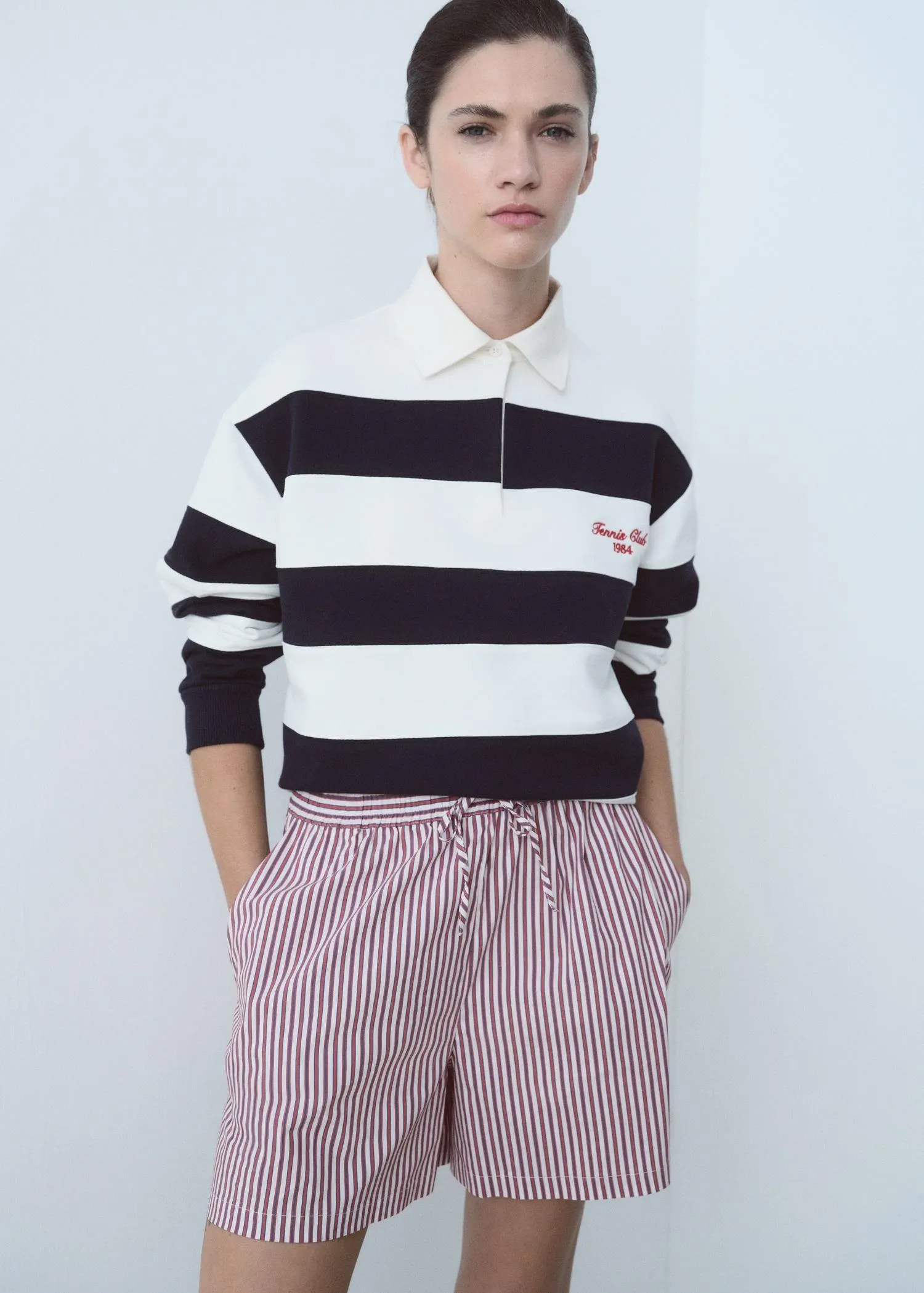 Shorts popelín rayas mensaje bordado