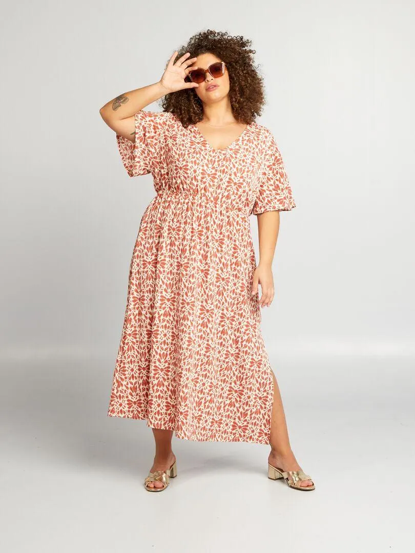 Vestido largo de tejido de crepé - ROJO