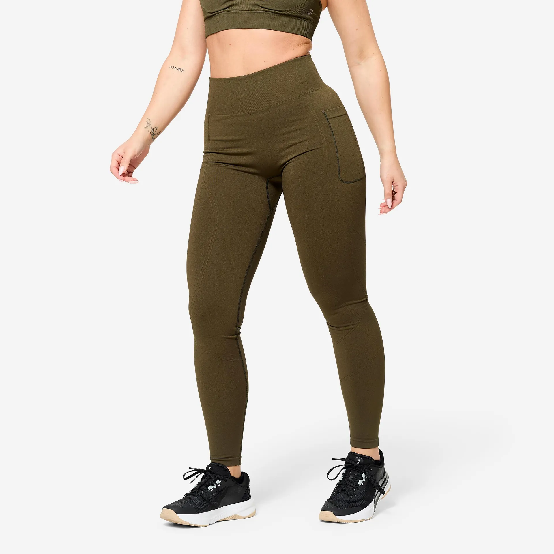 Leggings Mujer Verde Caqui Talle Alto Sin Costuras Efecto Push Up