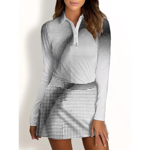 Mujer Camisas de polo Negro Blanco Manga Larga Protección Solar Camiseta Gradiente de Color Ropa de golf para damas Ropa Trajes Ropa Ropa