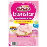 Pechuga de pavo bajo grasa-sal ELPOZO BIENESTAR, bandeja 65 g