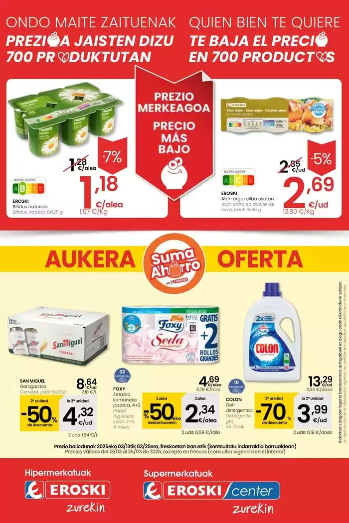Catálogo de Prezio merkeagoa HIPERMERKATUAK EROSKI 13 de marzo al 26 de marzo 2025 - Página 1