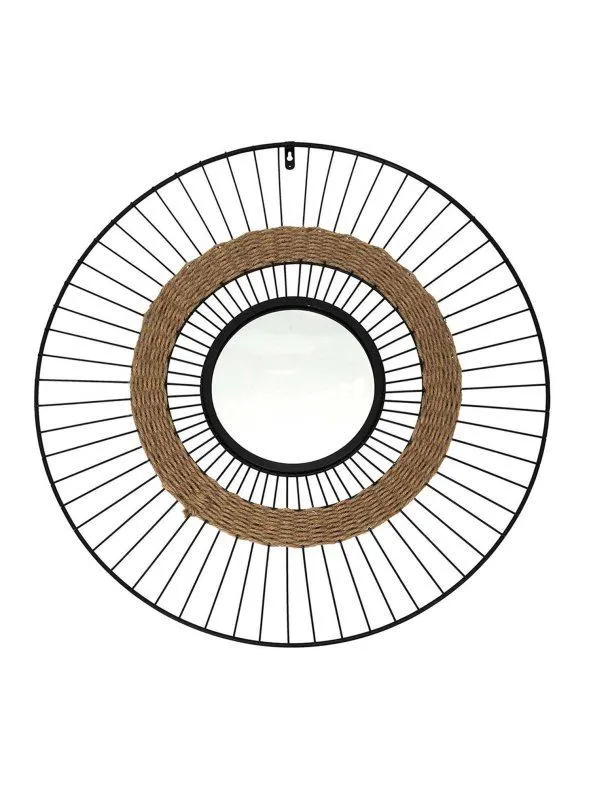 Espejo de pared redondo de metal y caña