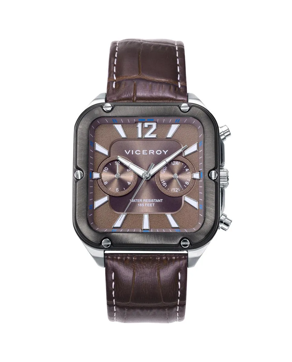 Reloj de Hombre Magnum caja bicolor y correa de piel marrón
