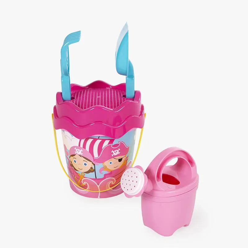 SET JUGUETES PLAYA 9 PIEZAS CON CUBO GRANDE ROSA