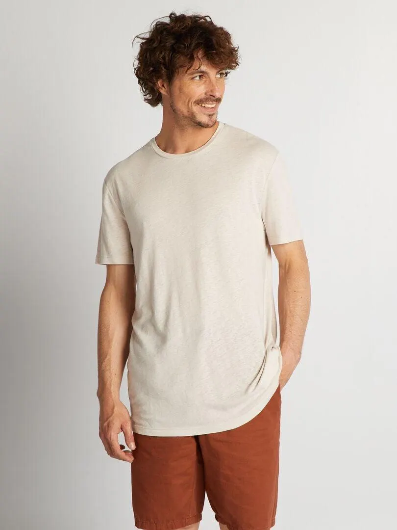 Camiseta de mezcla de lino - beige